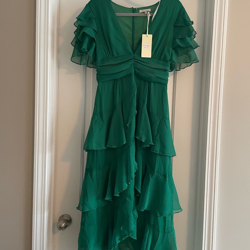 Emerald Green High-Low Ruffle Dress